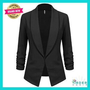 3/4 Sleeve Blazer Cardigan Jacket Open Front Work Office Chic Minimal